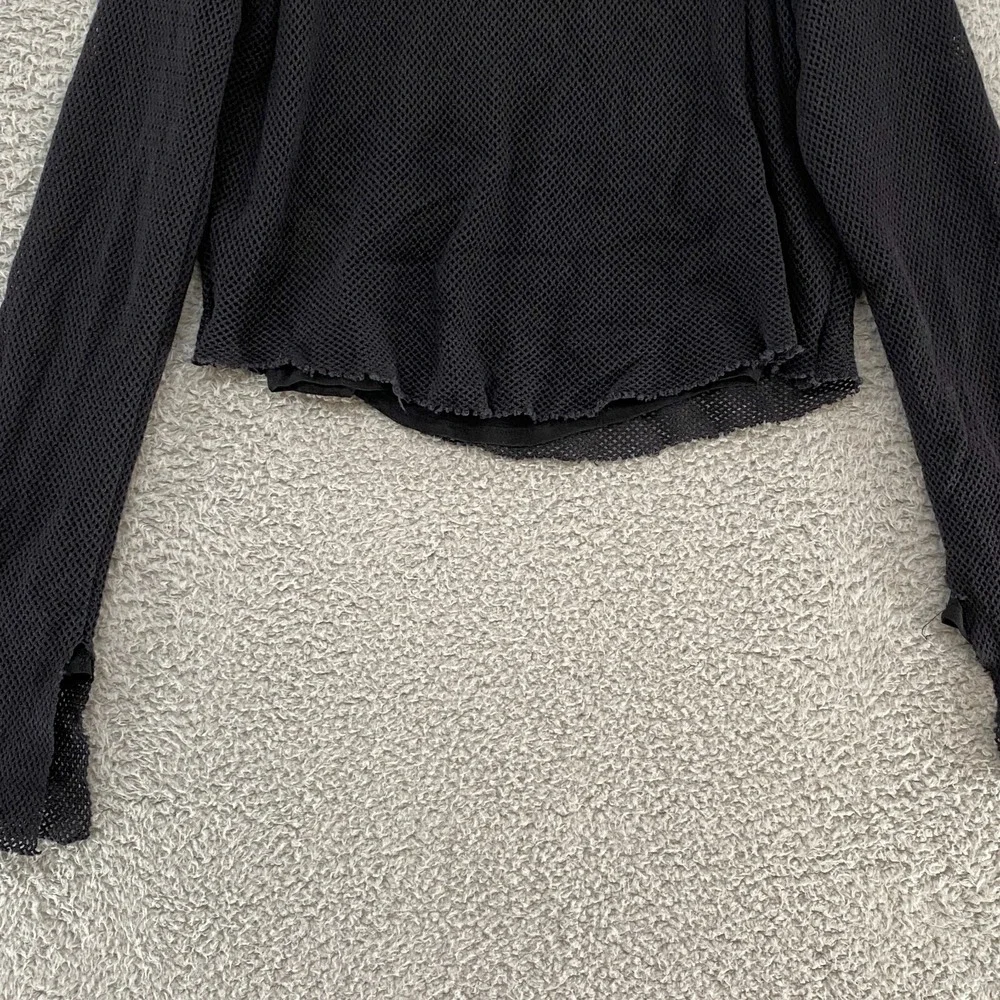 Free People Top Womens Small Crop Boxy Mesh Grunge Long Sleeve Slouchy Black‎